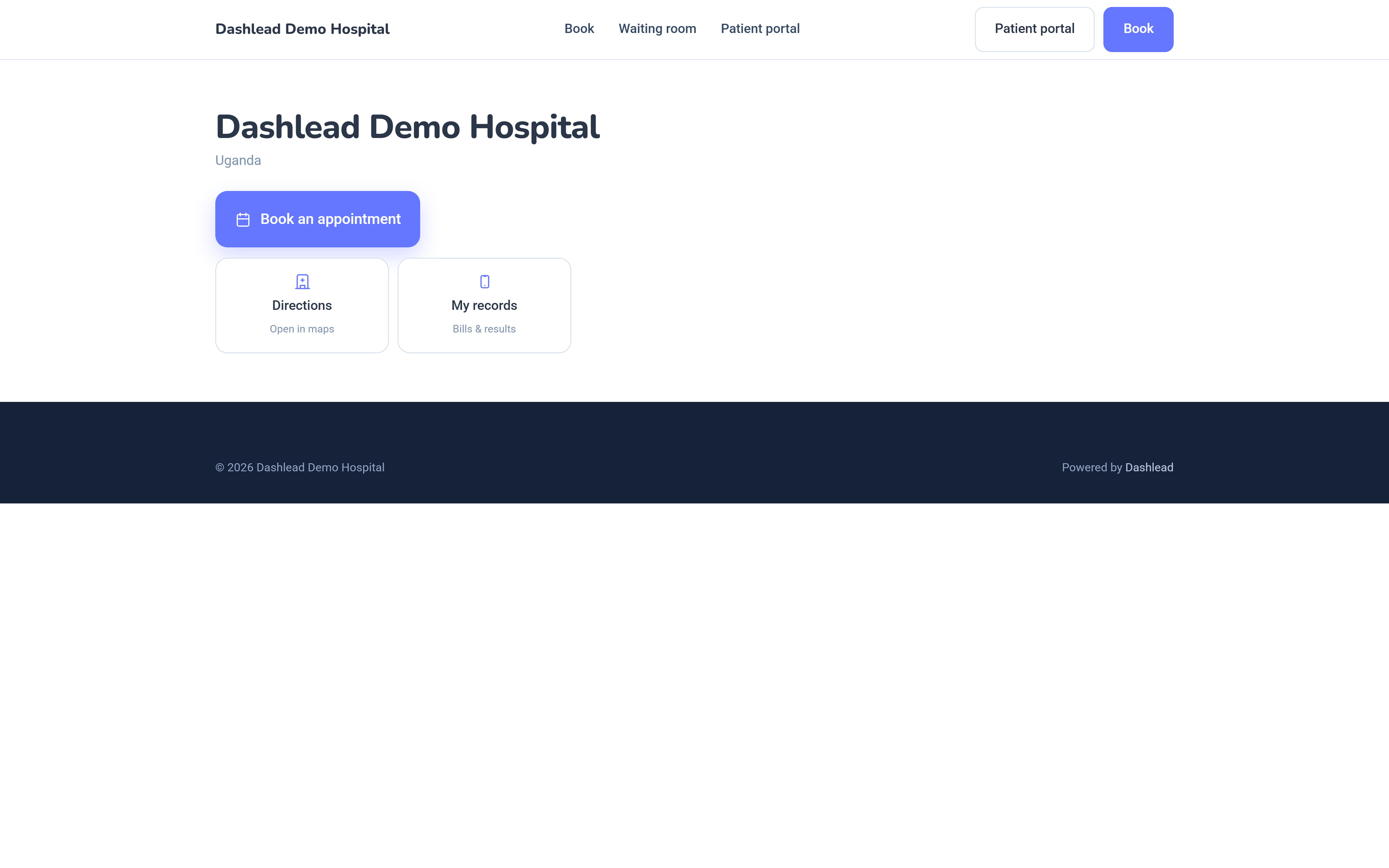 Dashlead patient portal on a phone showing the next appointment, account balance and prescriptions