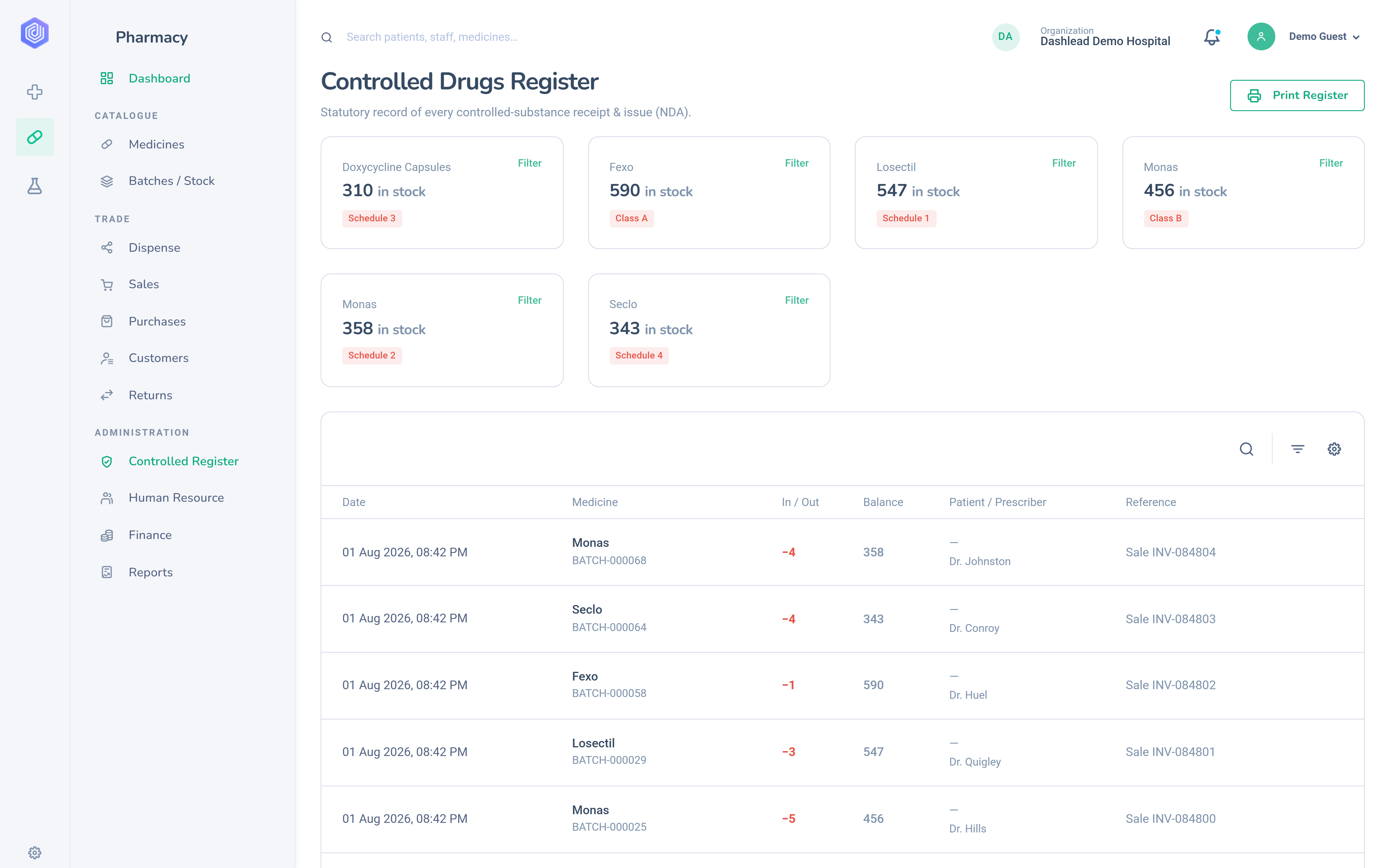 Controlled Drug Register