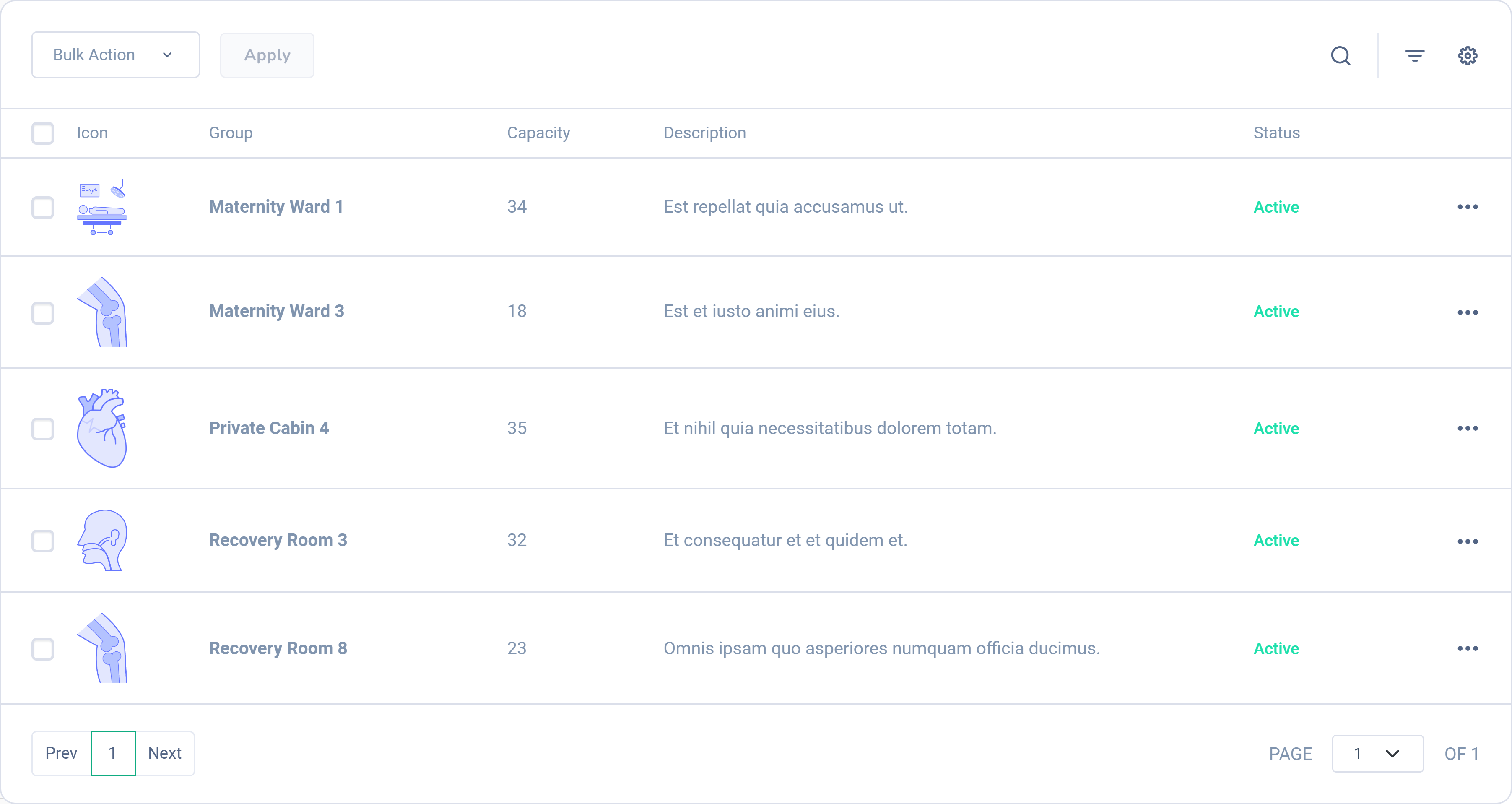Dashlead ward and bed management list showing occupancy